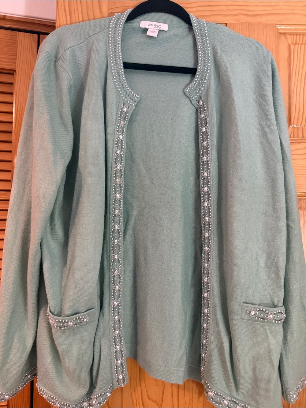 Dress Barn Mint Green Beaded Open Cardigan